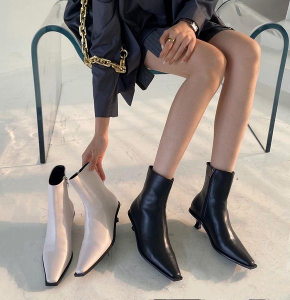 

vintage square toe kitten heel ankle boots for women side zipper solid elegant ladies boots stretch pu sock women, Black