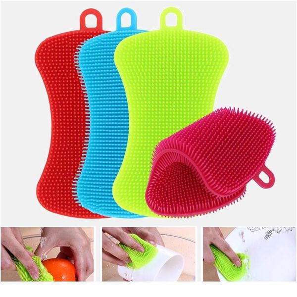 

1/3/4pcs sile dishwashing brush pot pan sponge scrubber fruit vegetable dish washing cleaning brushes kitchen cleani bbymwq