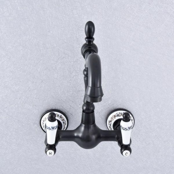 

bathroom sink faucets black oil rubbed bronze wall mounted double ceramic handles kitchen basin faucet tap lsf7111