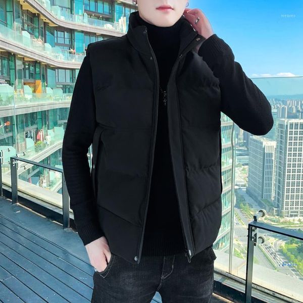 

waistcoat men's autumn and winter trend standing collar down cotton thickened shoulder youth vest fashion brand jacket1, Black