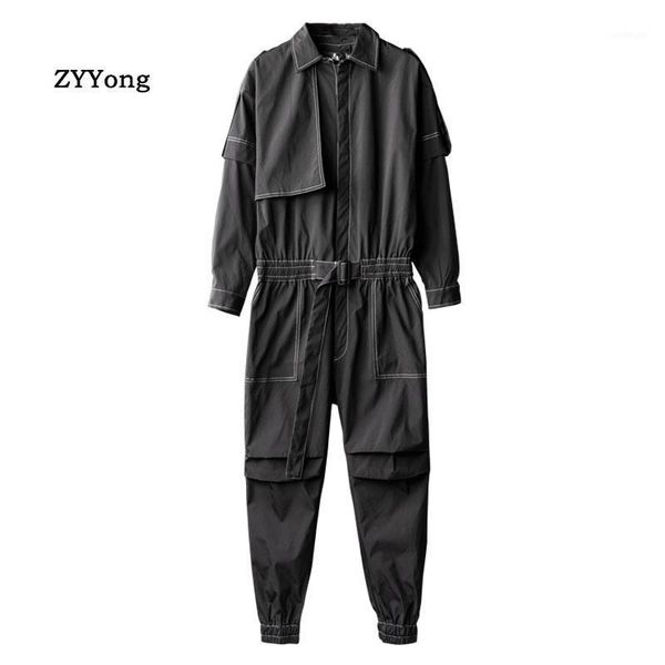 

jumpsuit men woman overalls cargo pants men pants long sleeve lapel beam feet hip hop streetwear freight green black trousers1