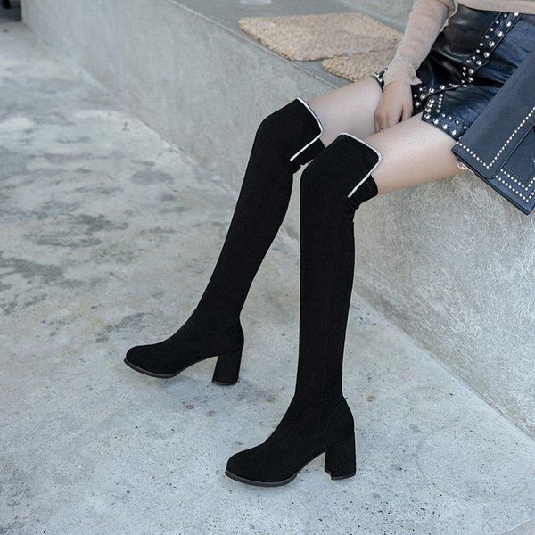 

black over the knee boots women shoes suede thigh high boots high heels winter warm long women botines mujer 2020