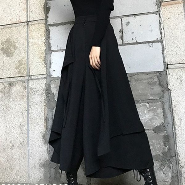 

lanmrem black zipper waist splicing ruffled irregular woman skirt casual versatile simple fashion autumn dresses new tv783 201106, Black;white