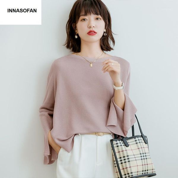 

innasofan new fashion slim loose-fitting sweater women spring summer knit sweater euro-american fashion casual irregular1, White;black