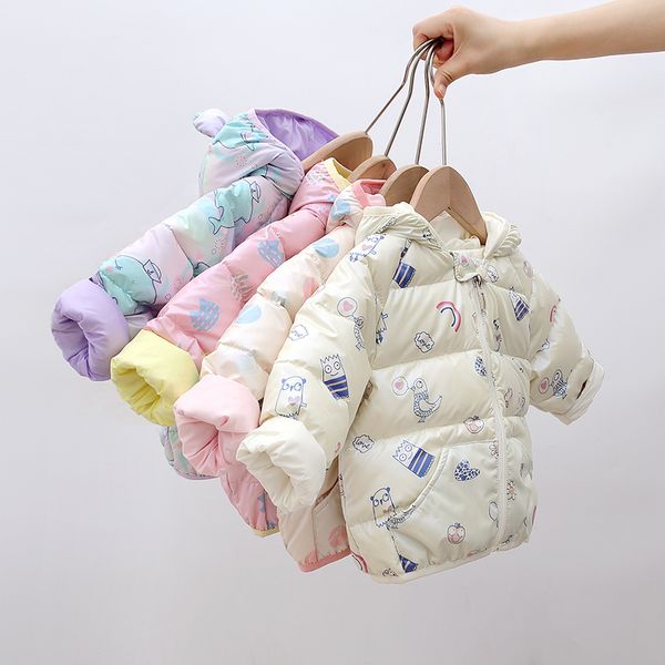 

2020 new down jacket baby thick ears winter wear boys and girls children's short cartoon coat, Blue;gray