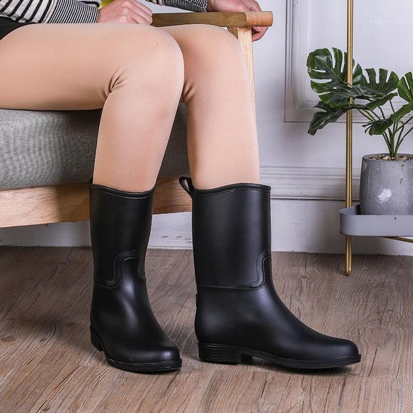 

boots black women brand design rain boot shoes woman solid rubber waterproof flats fashion shoes1