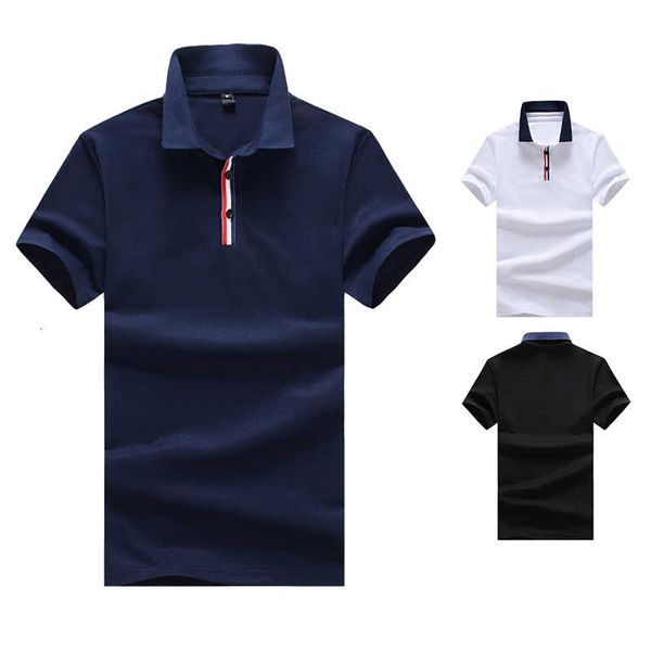 

summer brand fashion trend design casual slim pure color breathable men's cotton short sleeve polo shirt, White;black