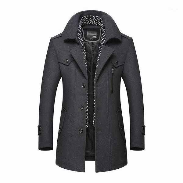 

men winter wool coat 2020 men's new casual brand solid color wool blends woolen pea coat male thick warm trench overcoat1, Black