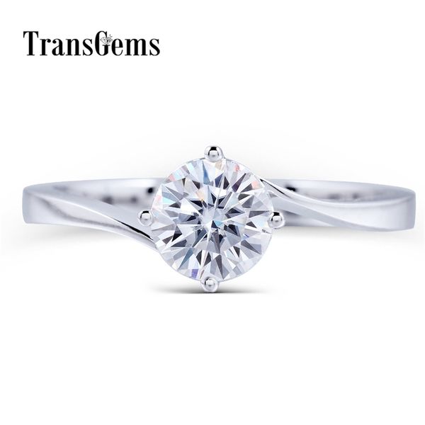 

transgemscenter 1ct moissanite gold engagement ring for women 14k 585 white gold diameter 6.5mm f color moissanite simple design y200620, Slivery;golden