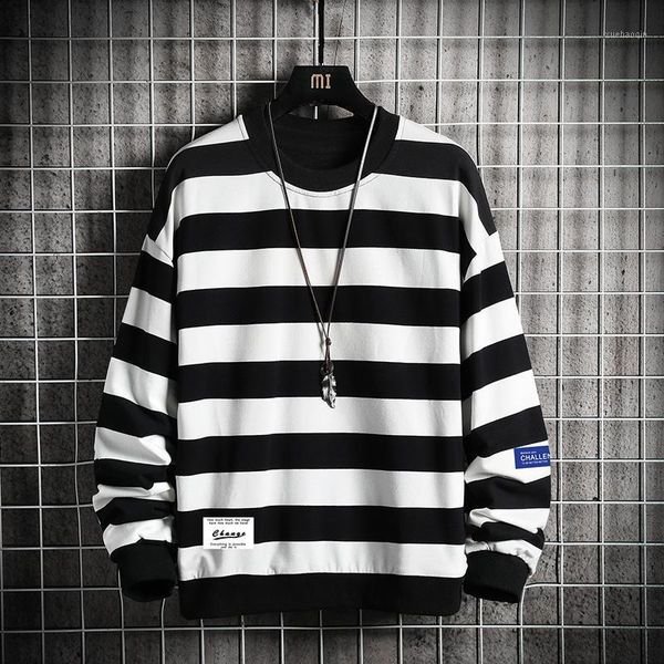 

mens crewneck sweatshirt men women 2021 new fashion korean style striped streetwear sweatshirts fleece loose hoodie men1, Black