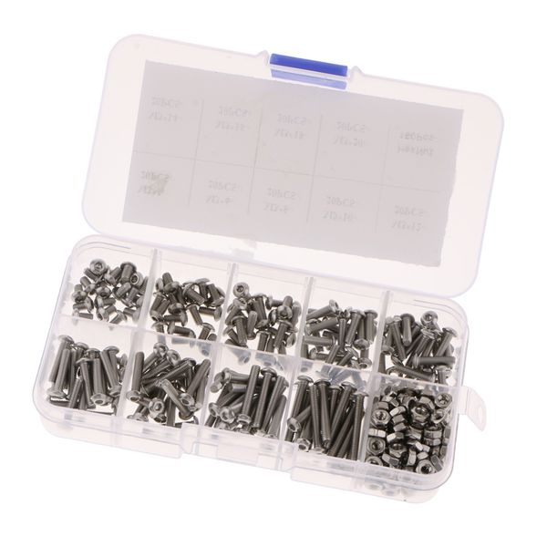 

340 pcs stainless steel screws bolts nuts assortment kit with storage box
