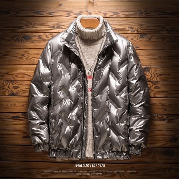 

2020 new men's winter wear bright face korean vertical collar down thickened bread slim cotton coat, Black