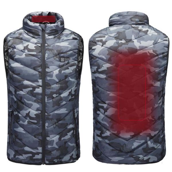 

camouflage jacket men smart heated vest women outdoor sport winter stand collar striped fashion warming coat for camping, Gray;blue