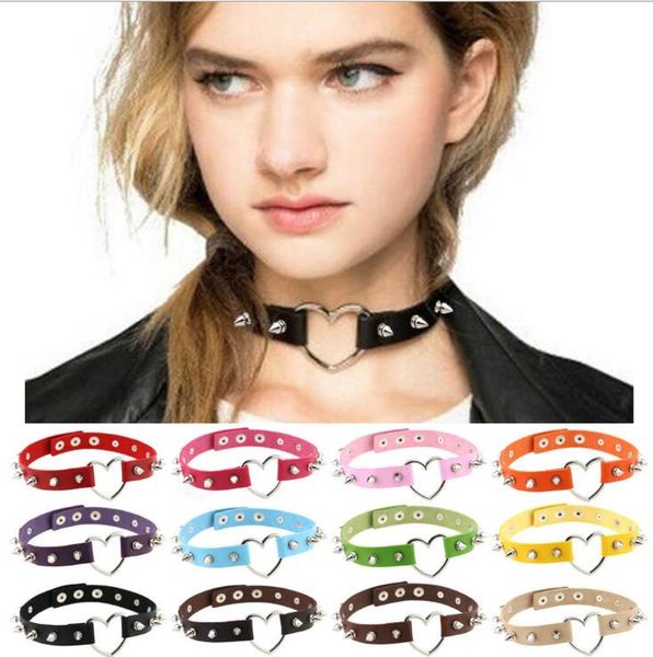 

spiked rivet leather collar peach heart love heart collar female neckband clavicle necklace gd725, Blue;red
