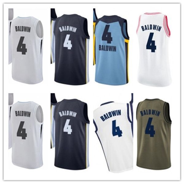 

custom 2021 grizzlie style jerseys black white green army green 4 wade baldwin basketball jersey ing, Black;red