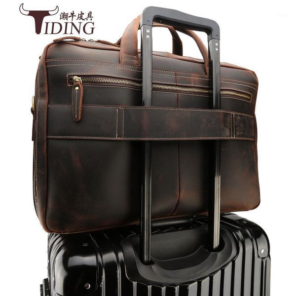 

mens 17" lapbriefcase business travel handbags genuine leather 2020 man large capacity casual vintage leather shoulder bags1
