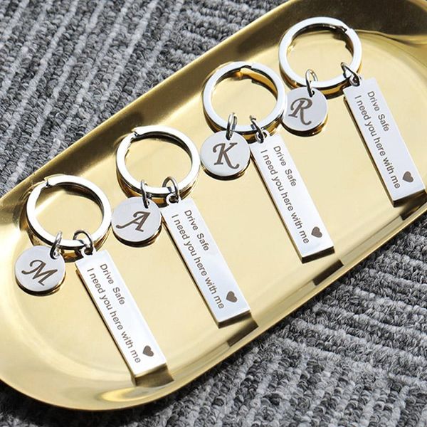 

drive safe key chain key ring stainless steel a-z initial letter llavero i need you here with me keychain friend for gift, Silver