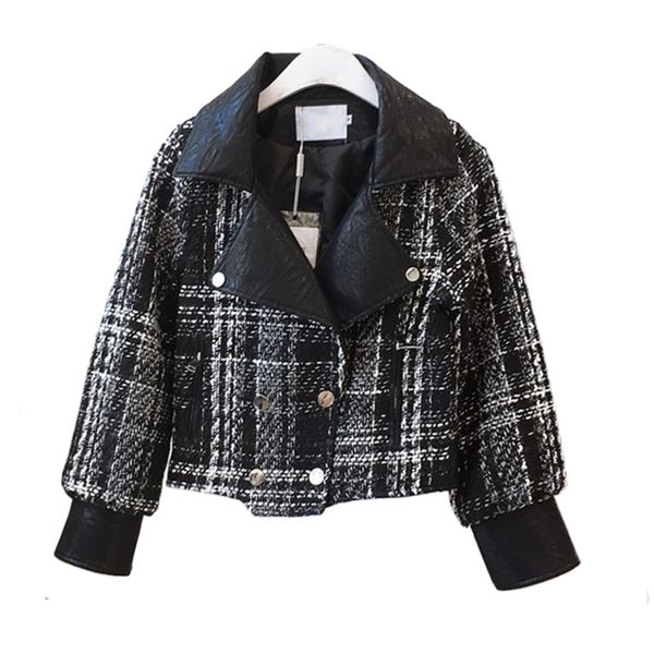 FORSE U Donna Nero Grigio Bianco Beige Giacca in ecopelle Cappotto Outwear Colletto con tacca High Street Tweed Plaid Patchwork C0232 201030