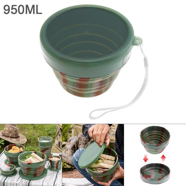 

portable circular silicone scalable 550 950ml camouflage color folding lunchbox bento box for 40 centigrade 230 centigrade qylmnq mywjqq