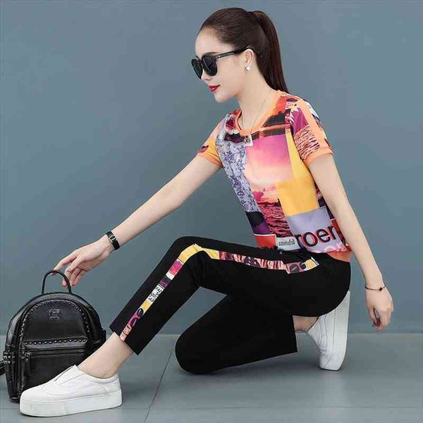

sports pant suits breathable casual two piece set women clothes summer loose round neck short sleeve blue purple orange age, White
