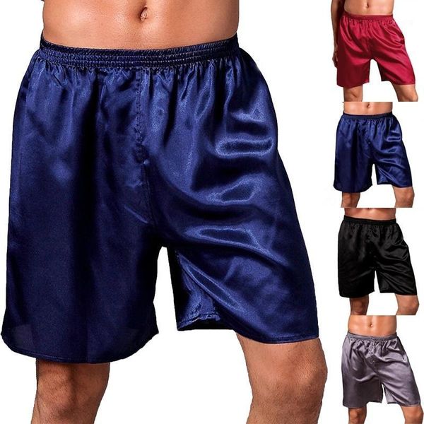 

casual loose men's satin silk shorts summer sleepwear soft boxer pajama nightwear underpants1, White;black