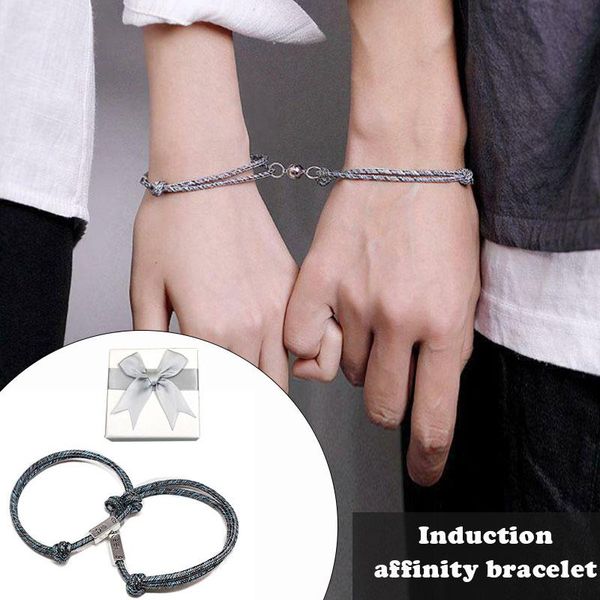 

charm bracelets 2 pcs couple bracelet rope braided distance magnetic jewelry lover kit d88, Golden;silver