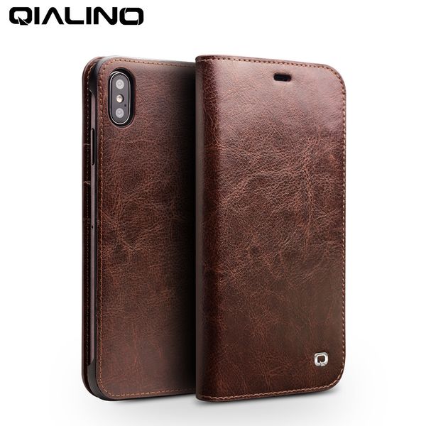 

qialino luxury ultra slim phone case xs/xr handmade genuine leather wallet card slot bag flip cover for iphone xs max
