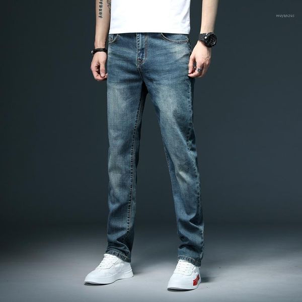 

men's business casual plus size jeans elasticity comfortable softened cotton trousers classic fashion denim blue pants new 20201