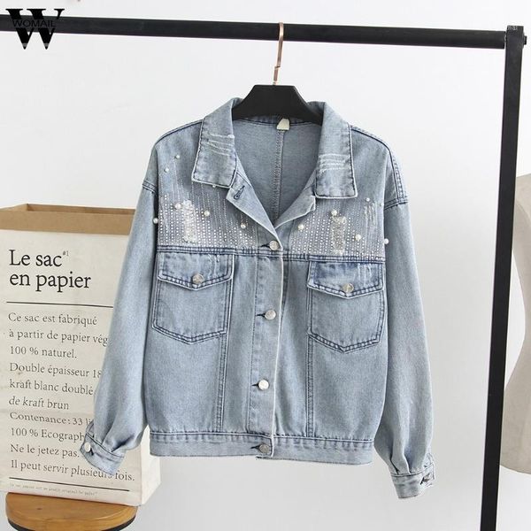 

womail 2020 winter casual women's loose denim jacket short outerwear coat cotton blend beading long sleeve turn down jacket st1, Black;brown