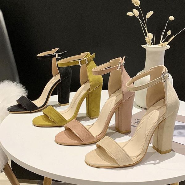 

dress shoes women sandals summer buckle strap square high heels open toe breathable fashion female party plus size #f45, Black