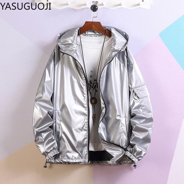 

men's jackets yasuguoji fashion reflective mens silver jacket spring and autumn outwear loose windbreaker hooded designer jackets1, Black;brown