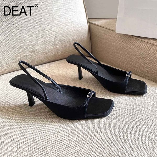 

deat] 2020 square toe shallow elastic band belt buckle pu leather small heels sandals for women new spring summer tide 10g438 t200327, Black
