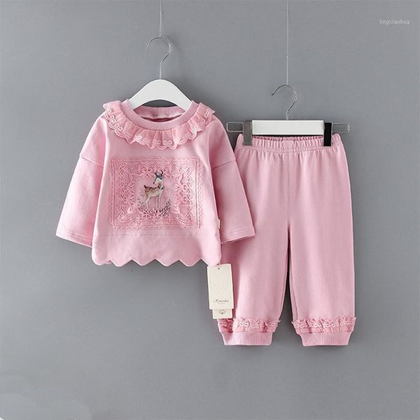 

baby girls clothes suits fashion baby girls clothing sets lace deer print sweatshirts+pants 2020 spring kids set 0-2y1, White