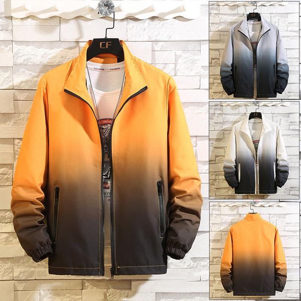 

2020 spring men gradient color trend new style casual jacket teenager stand collar thin jacket1, Black;brown
