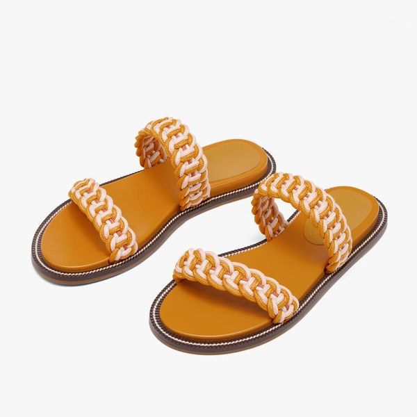 

women slippers and sandals 2020 summer flat with braided strap rome slide sandals beach causal women1, Black