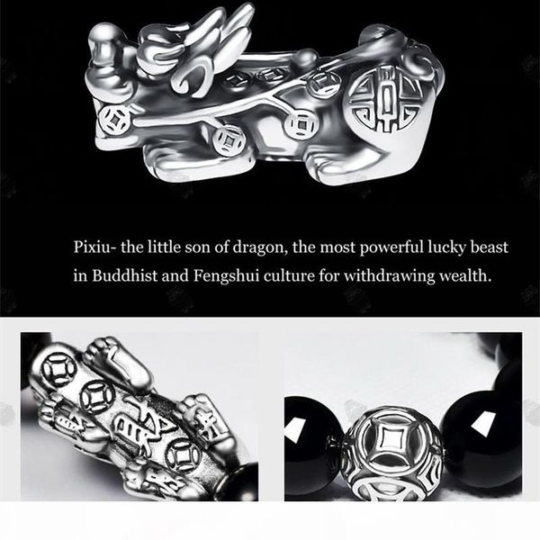 

3d 999 silver pixiu beads bracelet obsidian beaded wealth pixiu bracelet fengshui good luck bracelet sh190925, Golden;silver