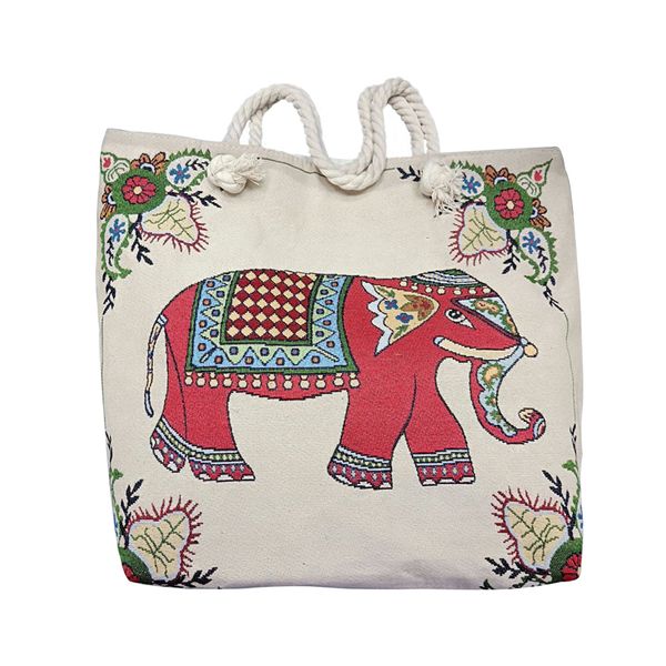 Borsa da spiaggia di lusso da donna con tracolla monospalla in corda di cotone con motivo a doppia faccia Thailandia Bangkok Elephant