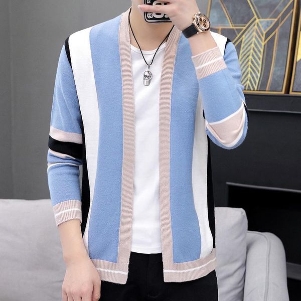 

fashion striped cardigan men coat korean knitted mens slim fit long sleeve men's sweaters streetwear casaco masculino 3xl, White;black