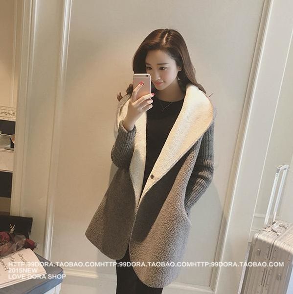 

зимняя одежда ягненка шерсти женщин корейских студентов средней длины хлопка мягкой весной и осенью хлопка пальто с капюшоном утолщенной ягн, Black