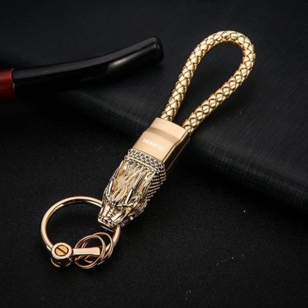 

honest high grade luxury car keychain chinese dragon key ring gold black genuine leather rope jewelry creativity gift wholesale h jllsxh, Red;blue