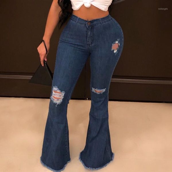 

2020 wide leg hole jeans woman high waist denim pants ladies trousers vintage loose casual vaqueros mujer#g31, Blue