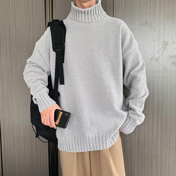 

men's sweaters korean turtleneck men streetwear pullover autumn winter sweater 2021 fashion long sleeve thick jacket for male, White;black