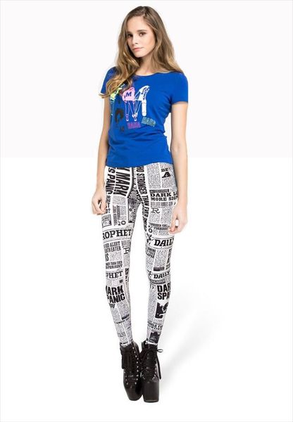 

newspaper leggings women tattoo pants newspaper fitness workout 3d print sportswear women pants leggings soft body shape, Black