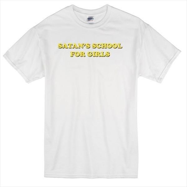 

hahayule 1pcs yellow printed tshirt satan school for girls women 90s aesthetic tumblr grunge t shirt letters printed tee, White