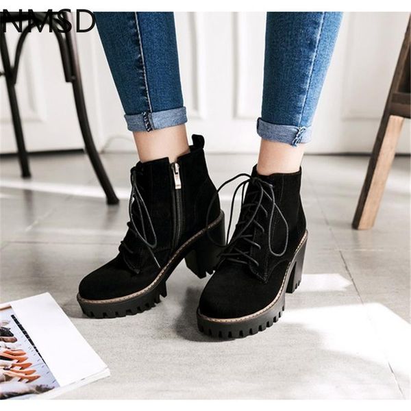 

повседневная мода осени дама ботинки платформа высокой пятки сапоги женщина покрытие зима хлопок, Black