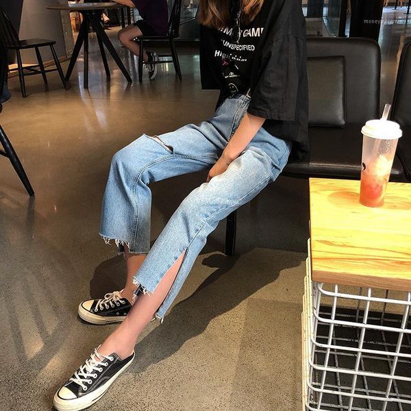 

women's jeans loose hole for women casual high waisted straight washed harajuku denim pants1, Blue