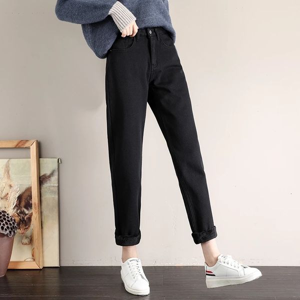 

2021 new winter brem the women high velvet ladies pants pantalon jeans for women's younger size zfdc, Blue
