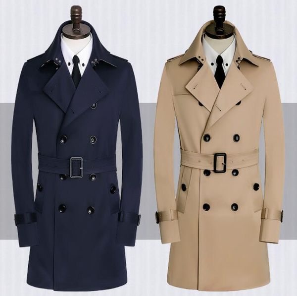 

mens trench coats khaki blue man double breasted coat men clothes slim overcoat long sleeve spring autumn big size s - 9xl1, Tan;black