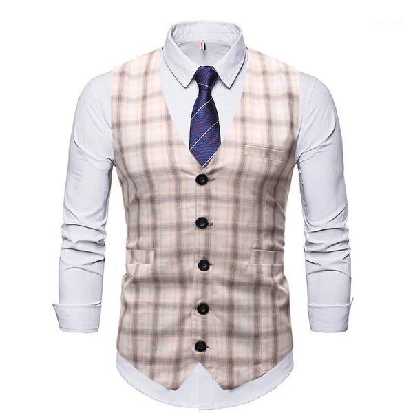 

men's plaid formal blazer vests casual single breasted v-neck fashion m-3xl male england style casual vests1, Black;white