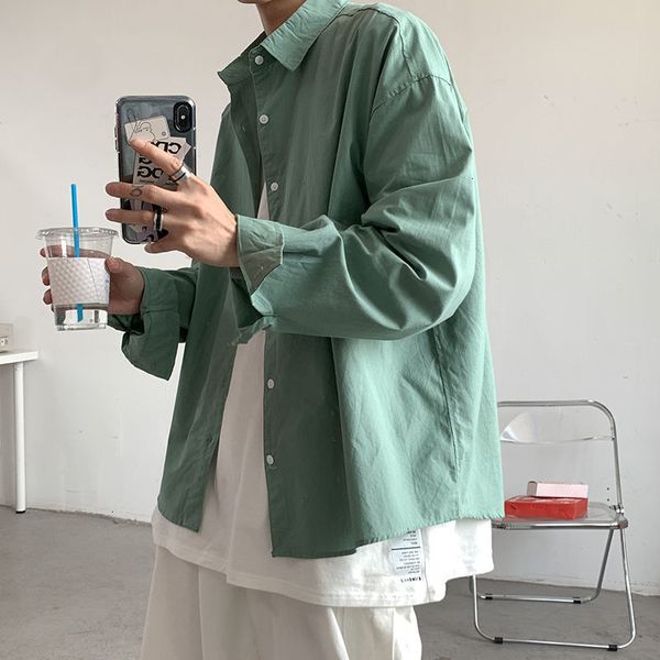 

2021 new privathinker men's casual long sleeve shirt korean streetwear solid color shirts woman 2021 fashion oversize clothing 4zv7, White;black